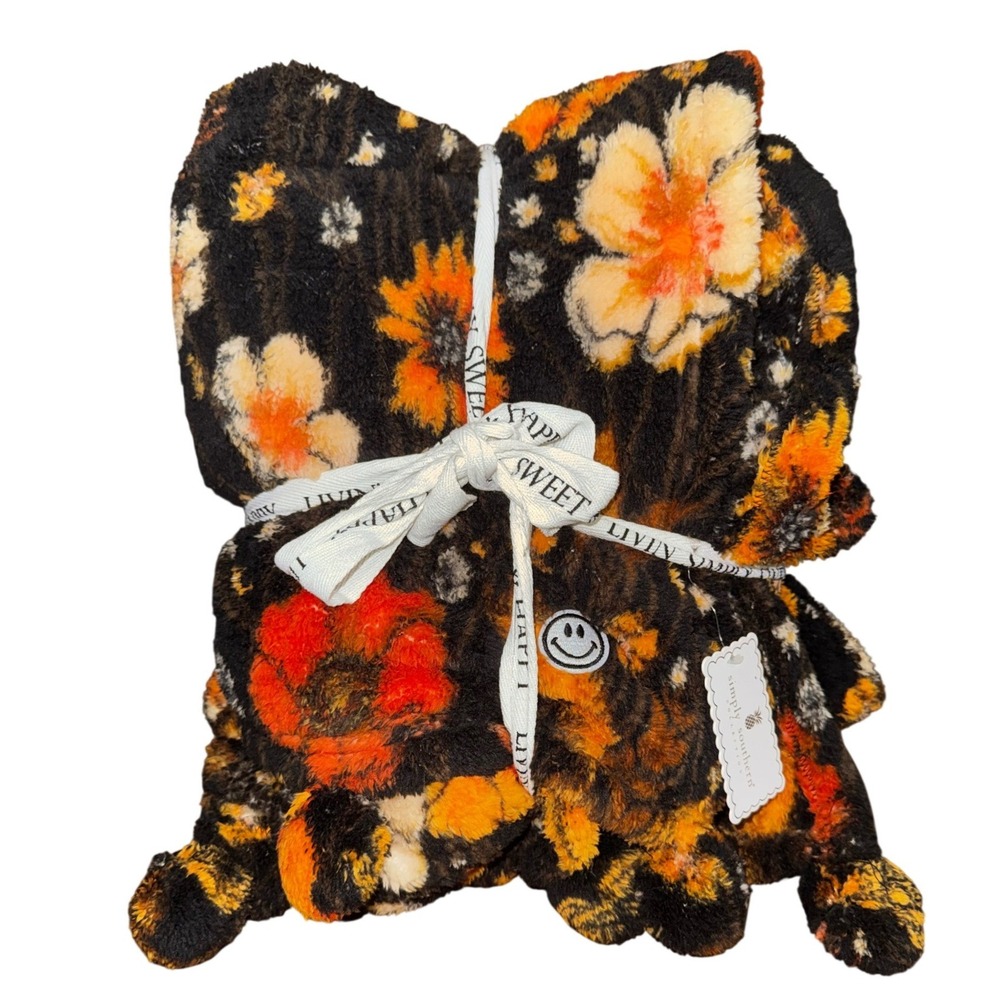 Simply Southern Sherpa Throw Blanket Vintage Floral Orange Brown Fall Autumn New